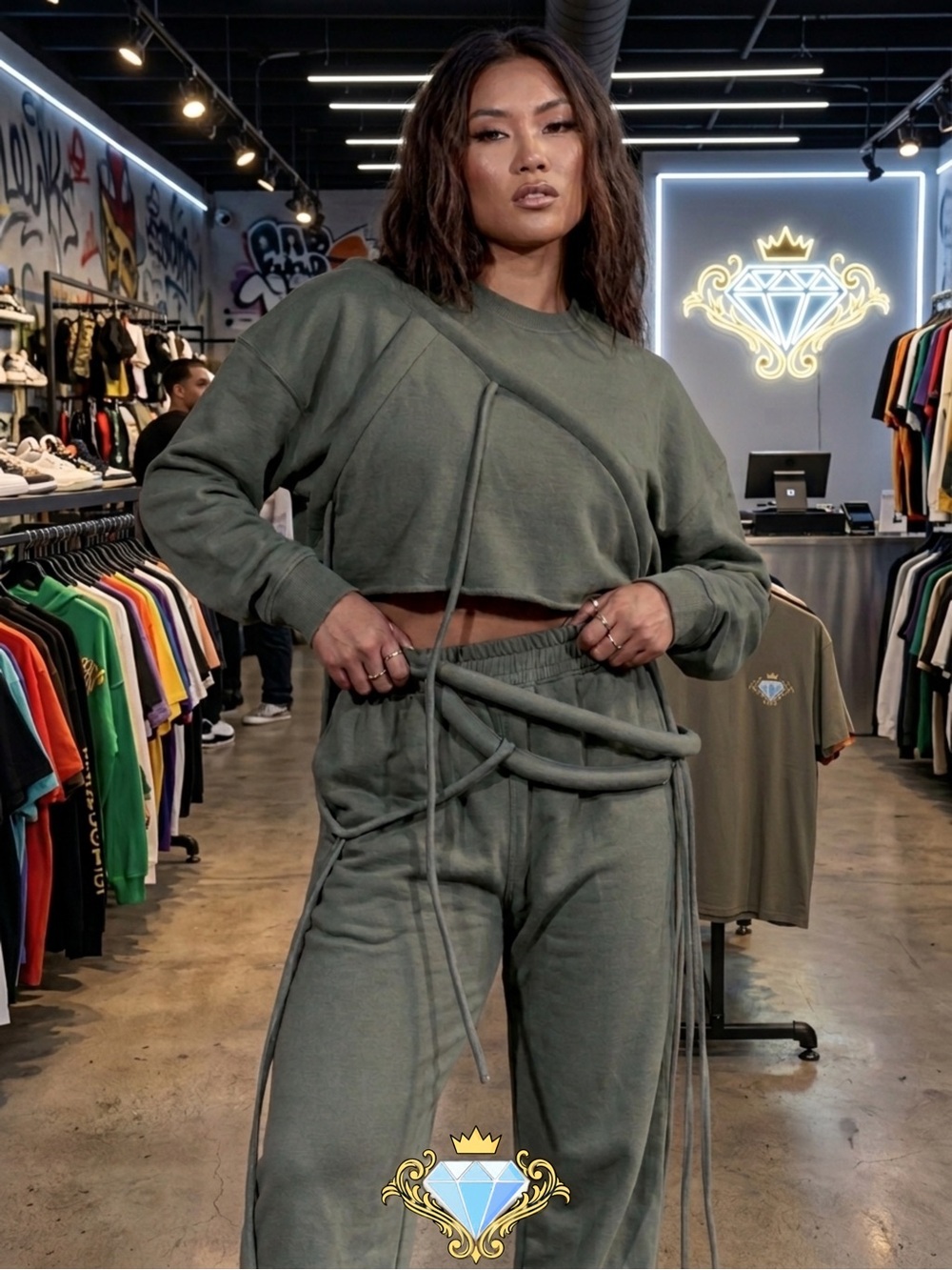 NWT PrettyLittleThing Khaki Tube Strap Detail Cropped Sweatshirt XL